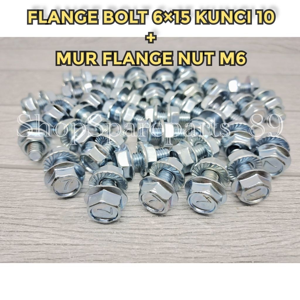 (25 - 100 ชุด) K10 FLANGE BOLT 6+915 + FLANGE NUT M6 KEY 10