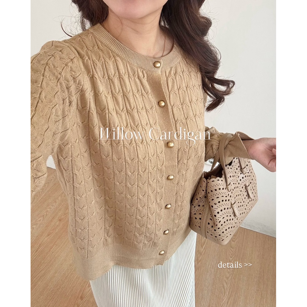 WITHYUGEN - WILLOW PREMIUM KNIT CARDIGAN BEIGE NUDE SANDS BLACK ONE SIZE