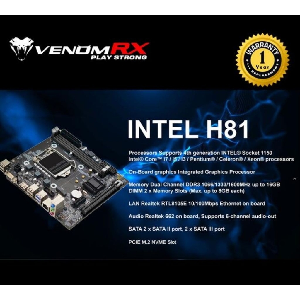 เมนบอร์ด VenomRX H81 NVME (1150)