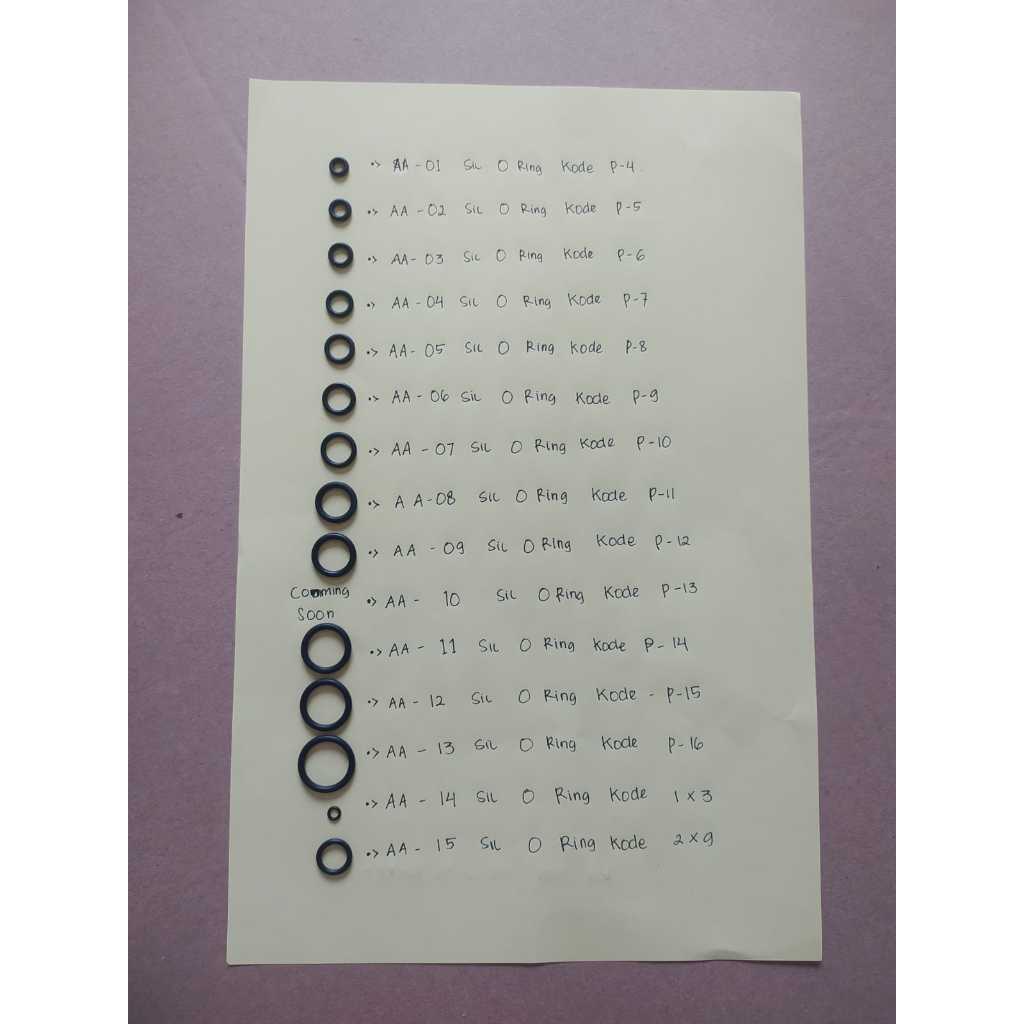 Sil Oring ขายปลีกรหัส P (P4 P5 P6 P7 P8 P9 P10 P11 P12 P14 P15 P16 1X3 2X9)