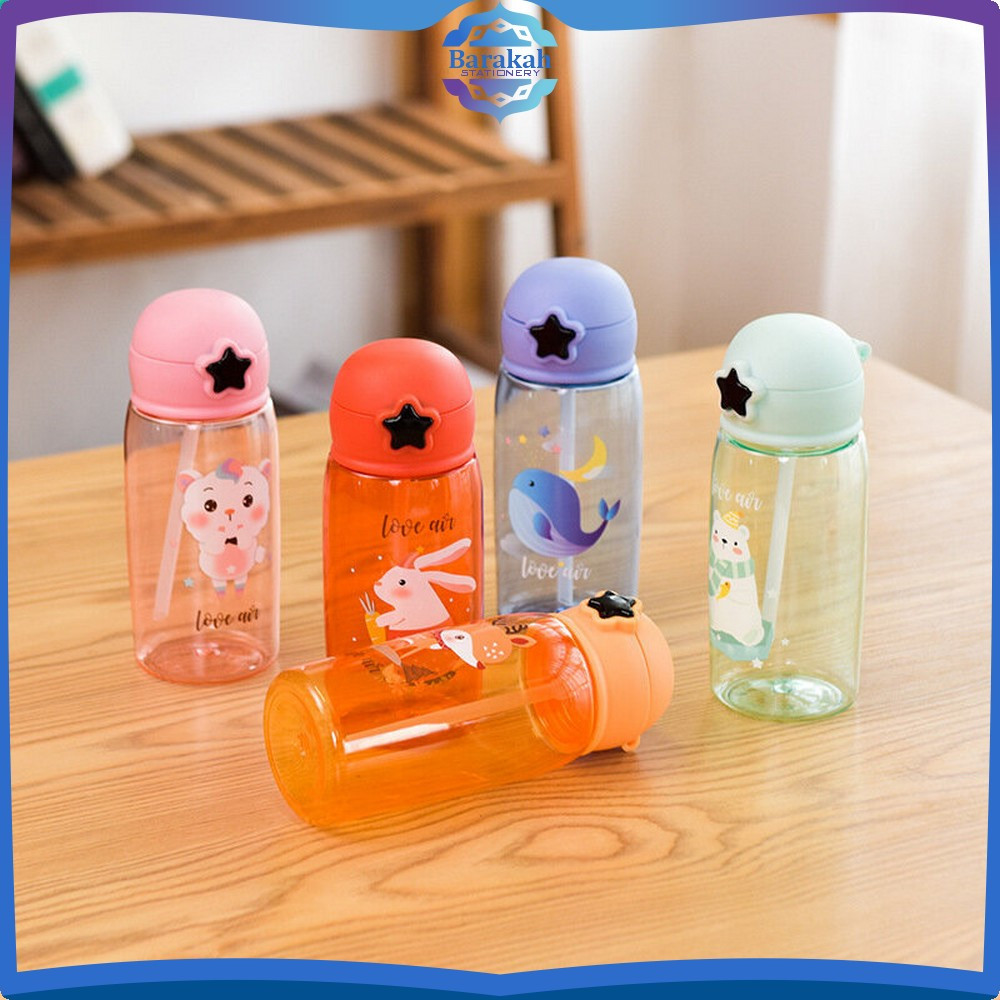 EC ขวดน้ําดื่มสําหรับเด็กพร้อมหลอด / ขวดน้ําดื่มปลอดสาร BPA พร้อมปุ่มดาว ลายตัวละครน่ารัก เครื่องเขี