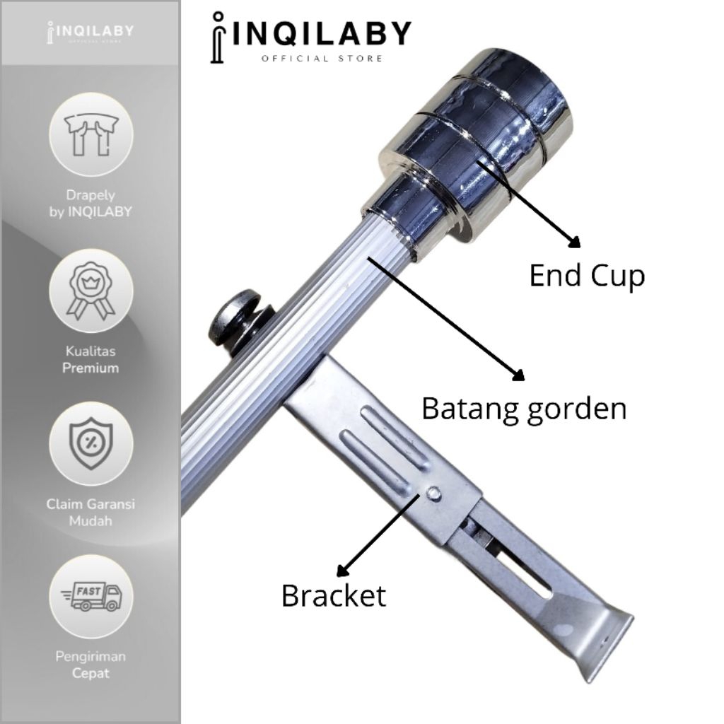 Inqilaby Curtain Rod Full Set Plain Line Minimalist Aesthetic