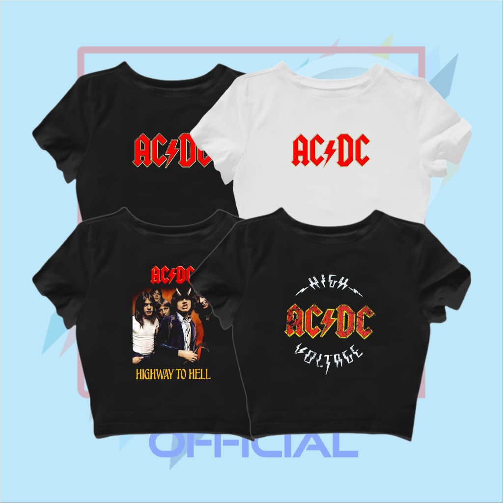 ACDC BAND CROP TOP | BABY TEE CROP TEE BAND ACDC HIGH VOLTAGE - HIGHWAY TO HELL MUSIC ROCK METAL | G