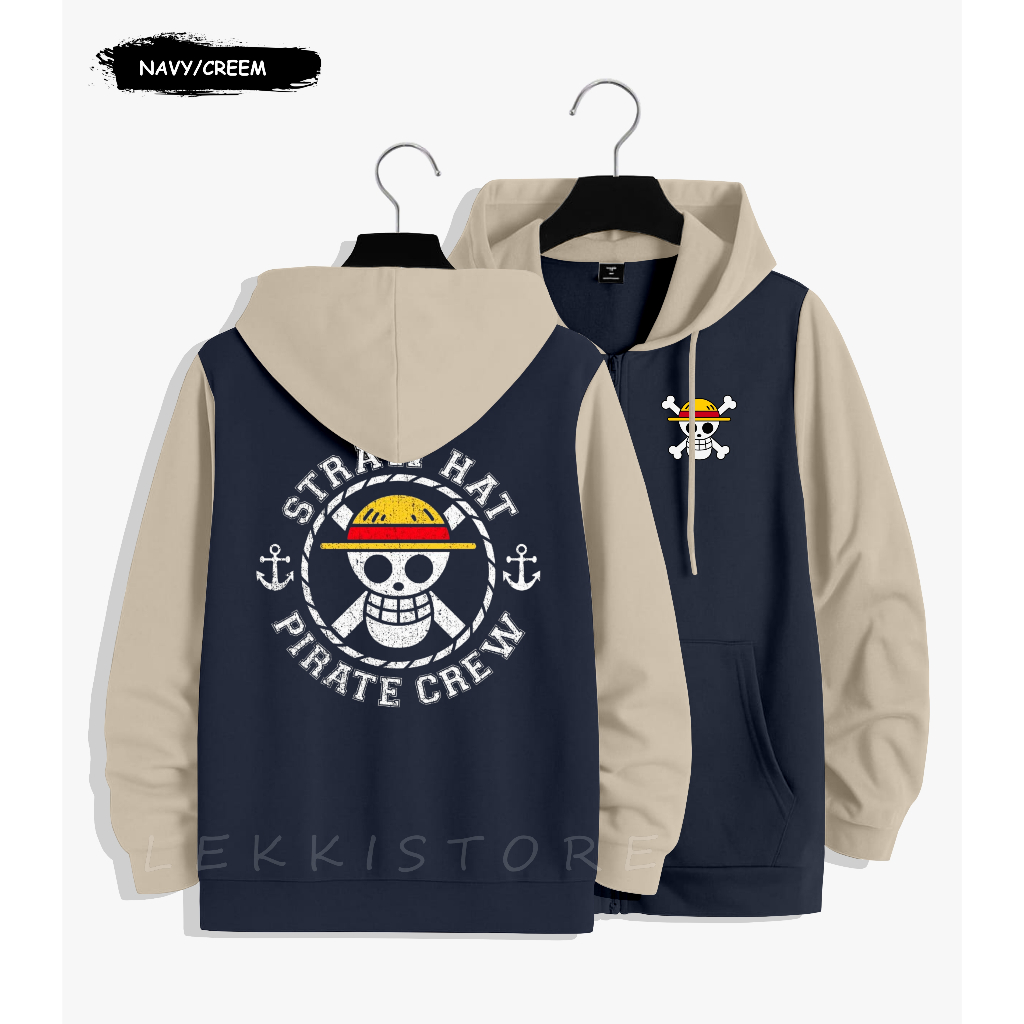 ใหม่ ONE PIECE Zipper Combination Hoodie เสื้อกันหนาวสําหรับผู้ชายและผู้หญิง - STRAW HAT Hoodie เสื้อกันหนาว