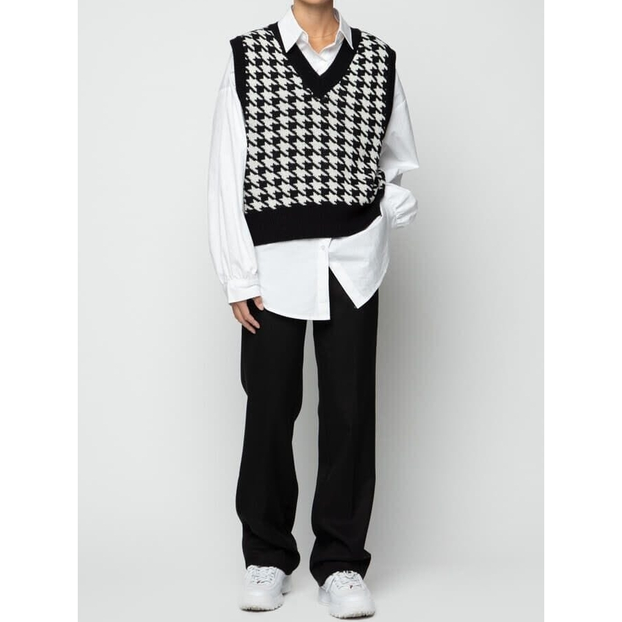 HOUNDSTOOTH KNIT VEST - JIMI VEST - สไตล์เกาหลี KNIT VEST