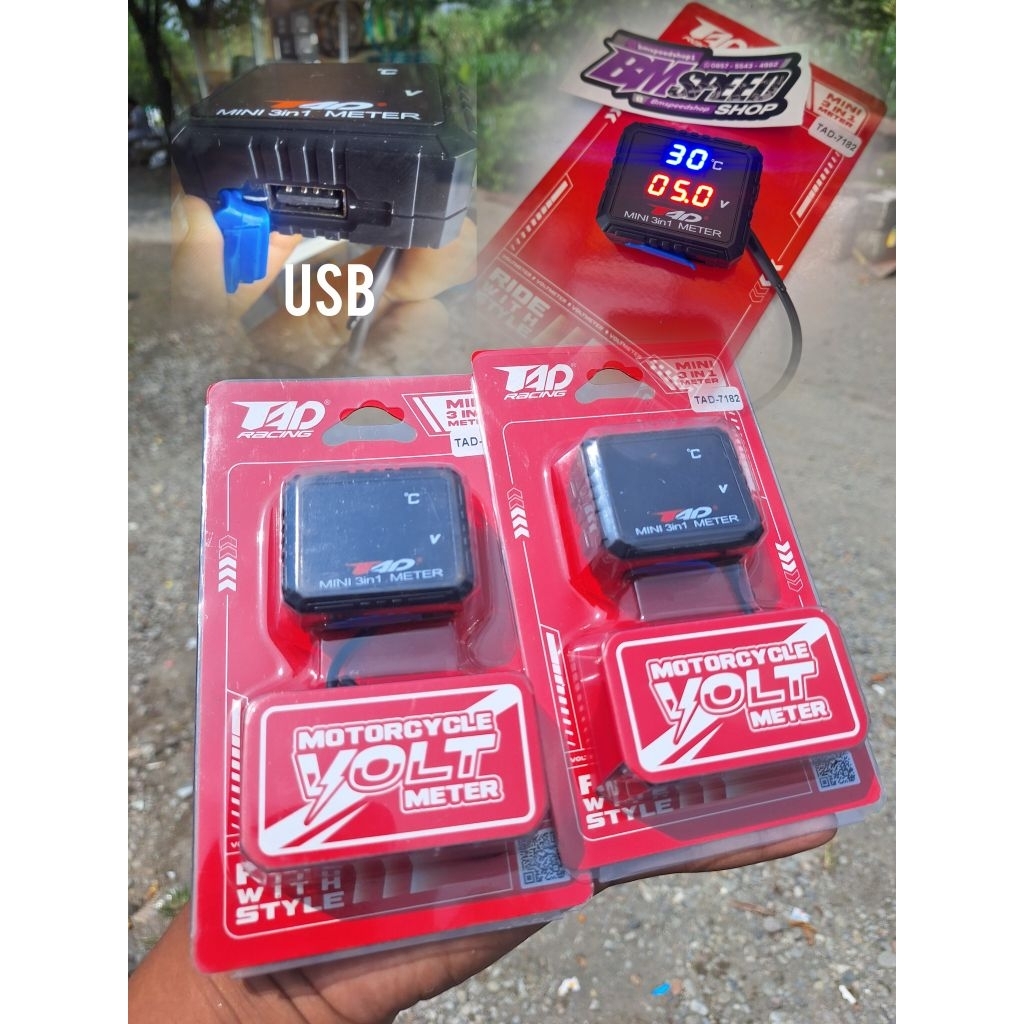 VOLTMETER VOLTMETER TAD 3 IN 1 KOSO MODEL USB CHARGER UNIVERSAL สําหรับรถจักรยานยนต์ทั้งหมด!!!