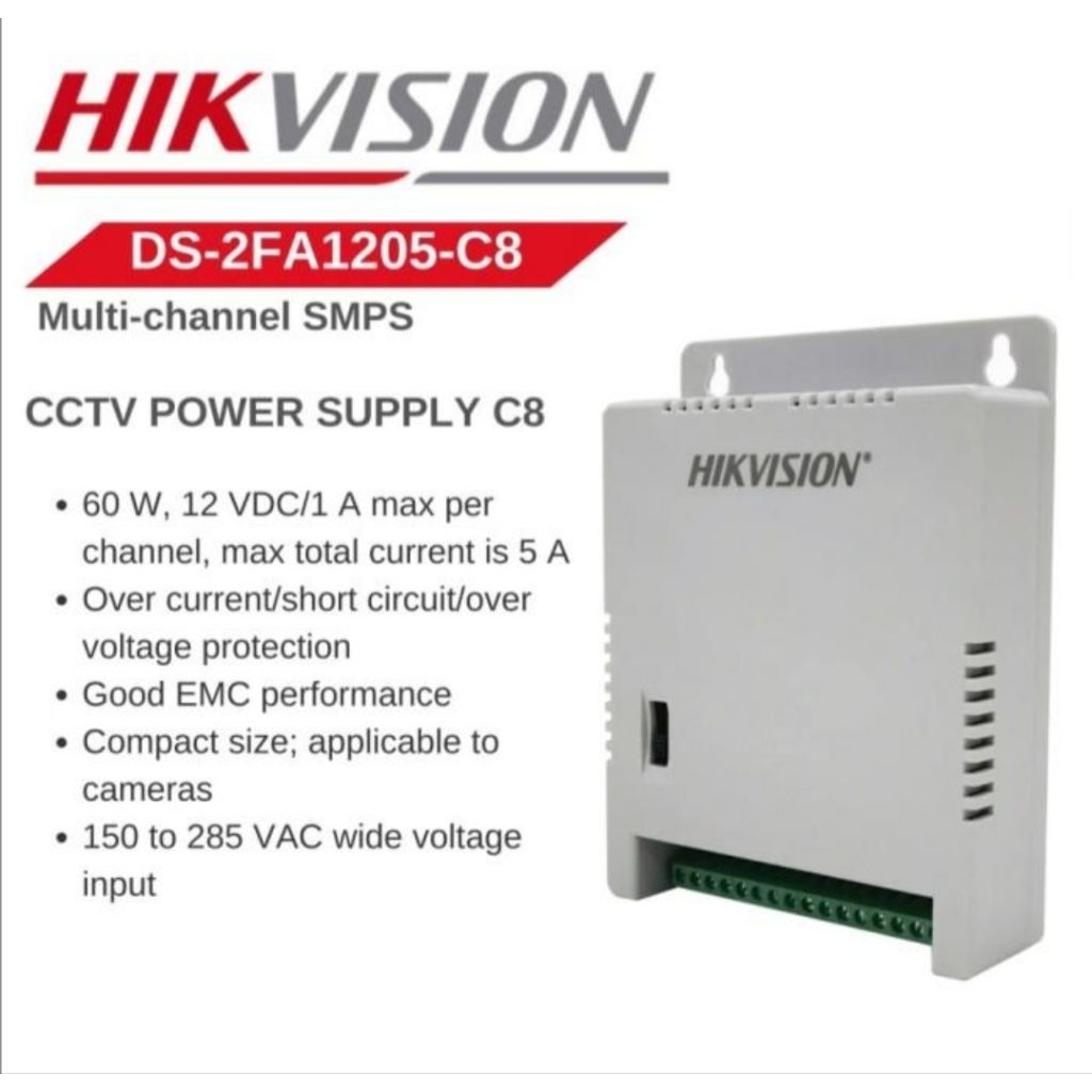 Hikvision แหล่งจ่ายไฟกล้องวงจรปิด 8 ช่อง DS-2FA1205-C8
