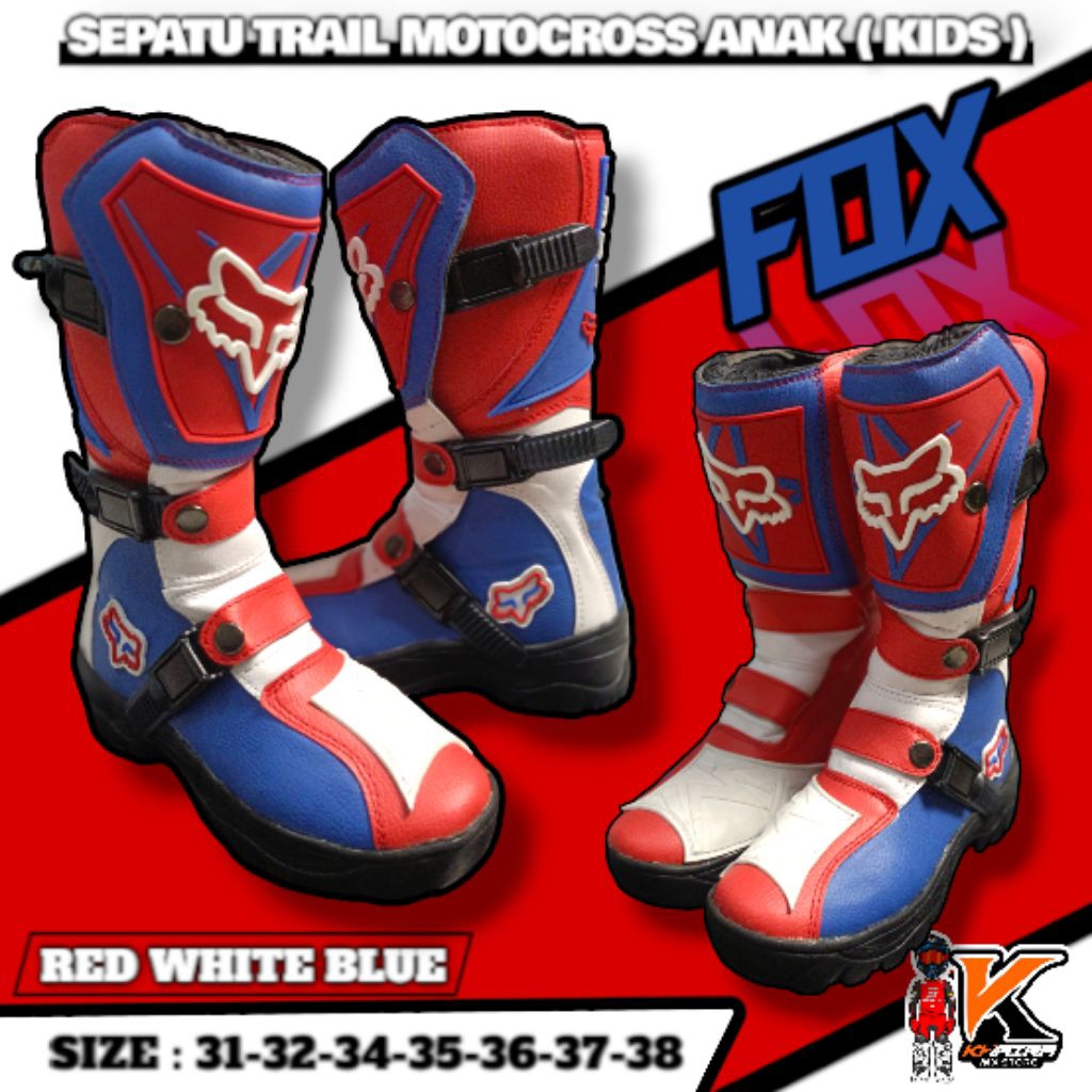 รองเท้านิรภัย Kids Trail Motocross/Boots ใหม่ แดง ขาว น้ําเงิน