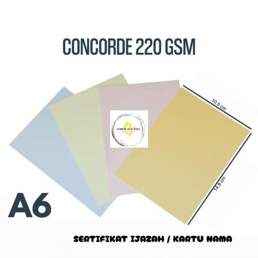 Concorde Paper A6 220 gr เนื้อหา 100 แผ่น / Concorde A6 220 แกรม / แผนภูมิกระดาษใบรับรอง