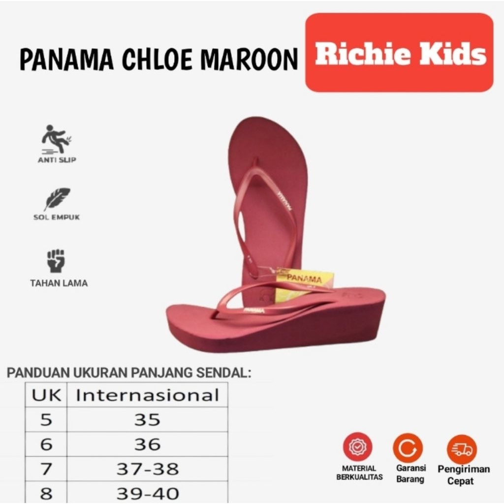 Chloe รองเท้าแตะปานามา รองเท้าแตะผู้หญิง รองเท้าแตะ Maroon Wedge ดั้งเดิม