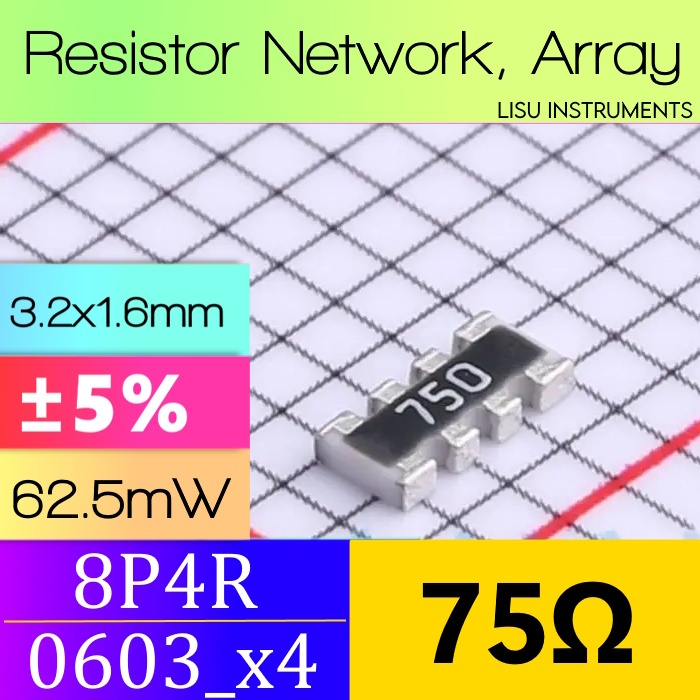 75Ω 8P4R 0603_x4 ±5% ตัวต้านทานอาร์เรย์เครือข่าย 75R 750 Uni-Royal 4D03WGJ0750T5E