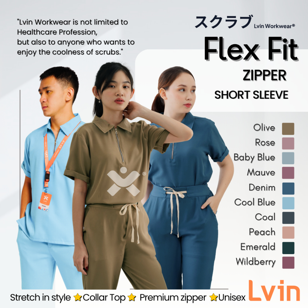 [ Lvin ] FLEX FIT ZIPPER - OKA Short Sleeve Shirt / Guard Shirt / Oka Guard Pants Set / Doctor / OK Shirt / Scrub / Doctors