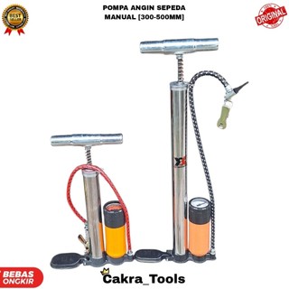 [CHROME] POMPA ANGIN MANUAL TABUNG+METER SEPEDA [300,500]MM