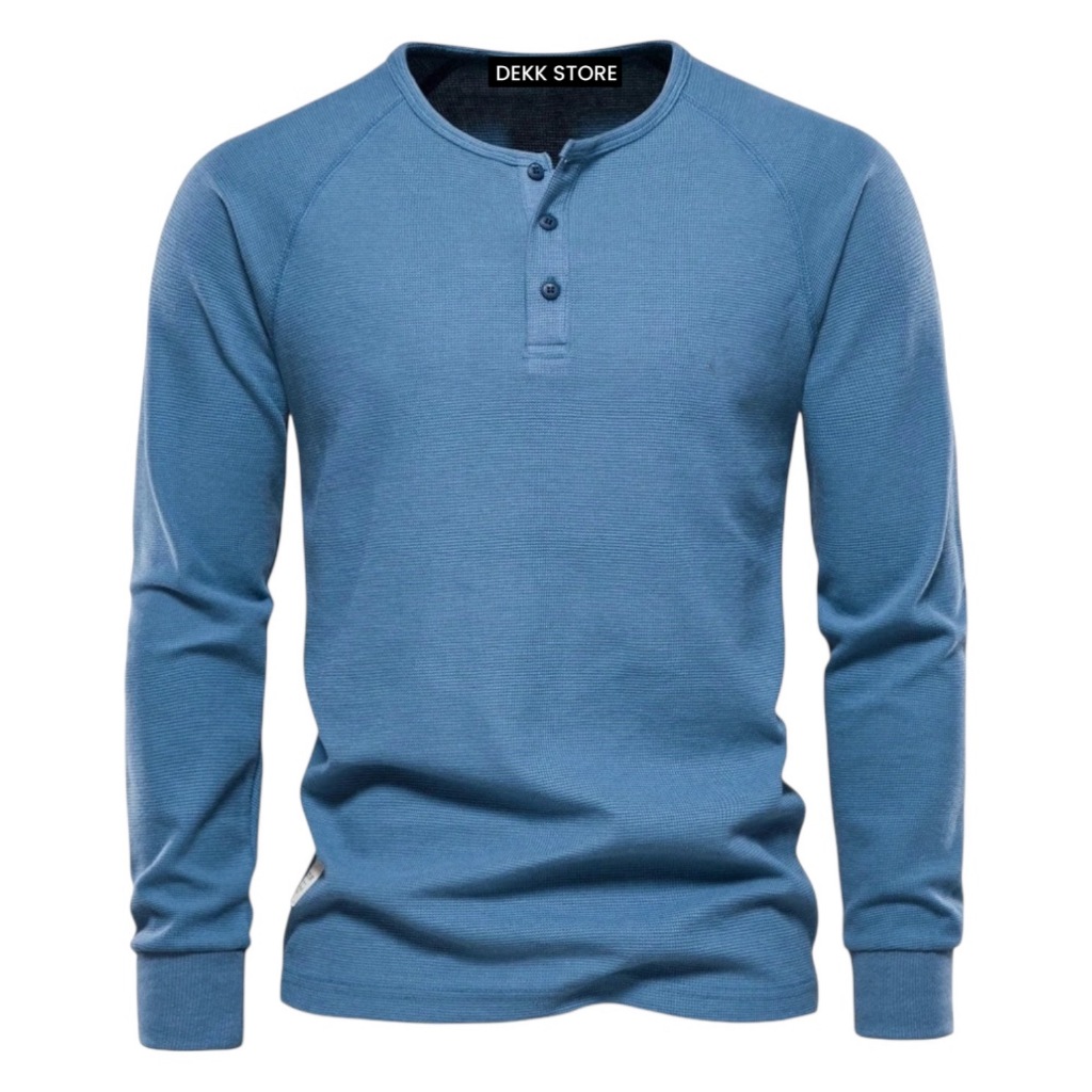 NEWEST MENS WAFFLE KNIT BUTTON T-SHIRT/เสื้อยืดปุ่มยาว/PREMIUM WAFFLE BUTTON