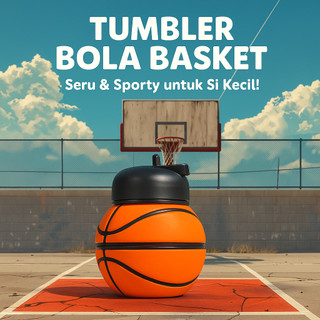 Puff And Pop | Botol Minum Anak Lipat Silikon Sedotan Karakter Bola Basket Tumbler Ringkas Praktis Portabel