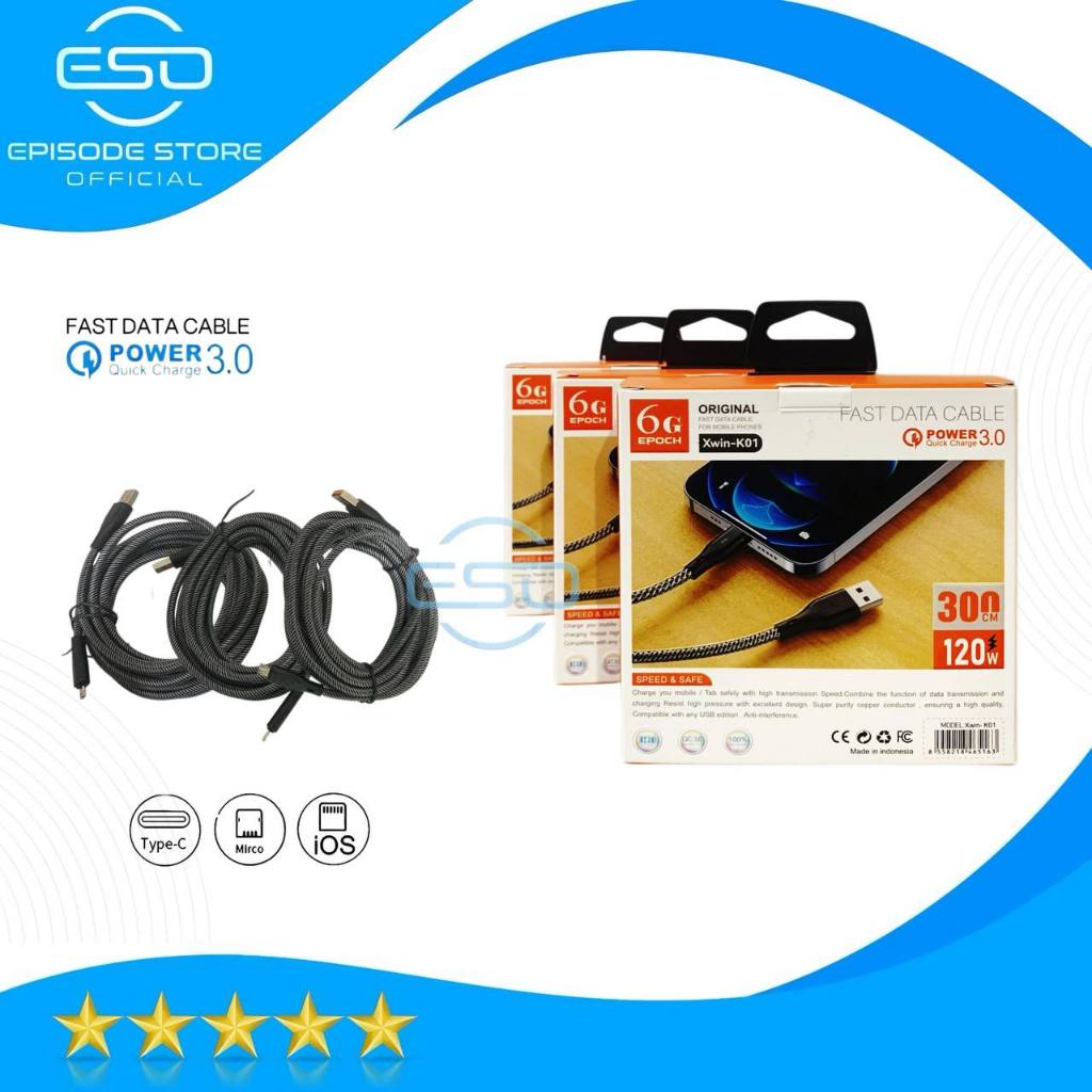 สายดาต้าชาร์จเร็ว 120w 3 เมตร 6g epoch (xwin-k01) ใหม่