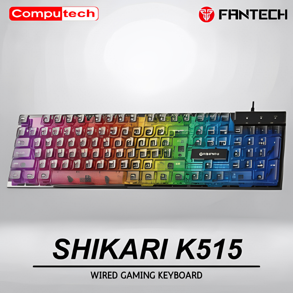 Fantech คีย์บอร์ดเกมแบบมีสาย SHIKARI K515 Keycaps เมมเบรน RGB โปร่งใส - โปร่งใส K 515