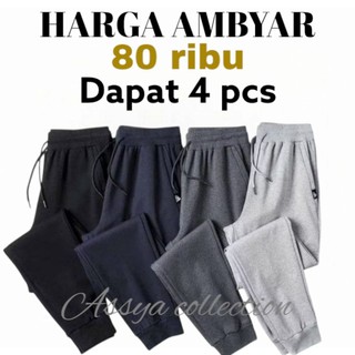 Celana Jogger pria panjang hitam Korean style Ukuran jumbo bahan premium Tebal
