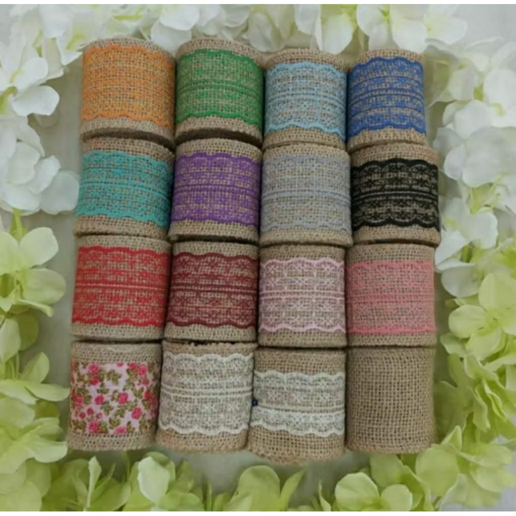 COLORED LACE JUTE RIBBON / BURLAP