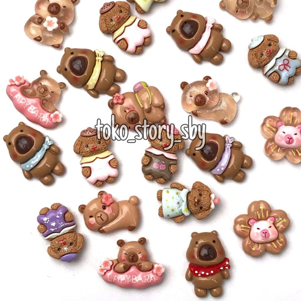 1PC - RESIN CLAY CAPYBARA / RESIN CUTE CAPYBARA GLOSSY NO HOLE / RESIN HOLE / RESIN 3D CUTE