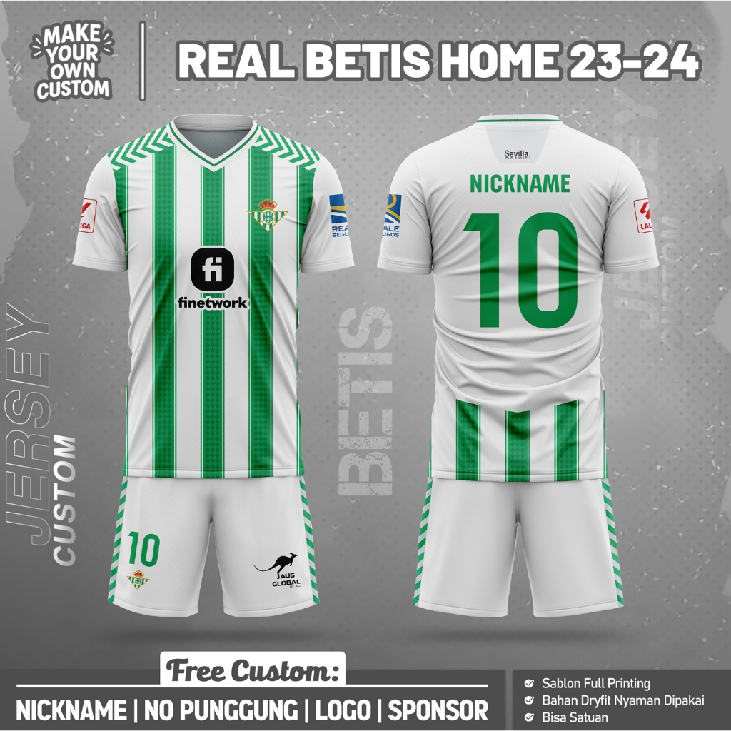 เสื้อแข่งออนไลน์ล่าสุด R3AL B3T1S HOME 23-24 หมายเลขที่กําหนดเองและหลังฟรี