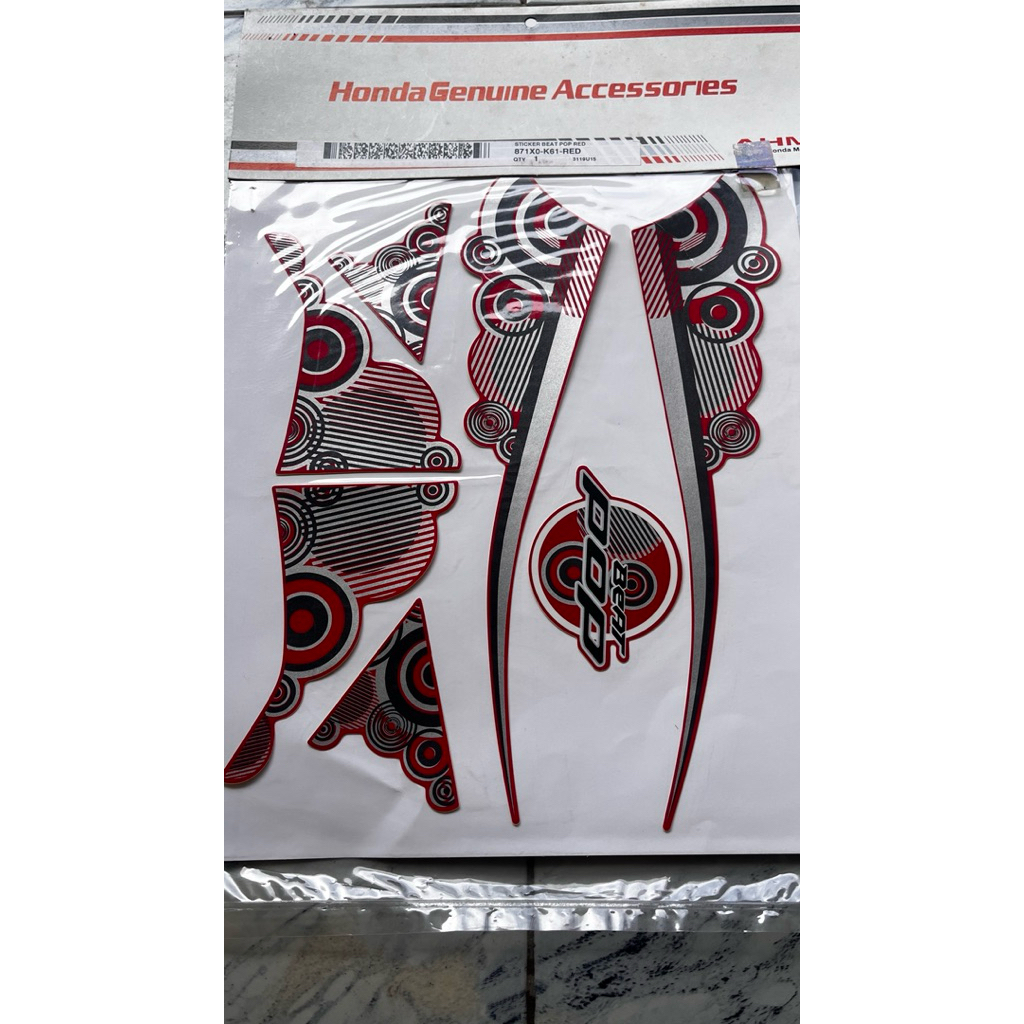 สติ๊กเกอร์ Honda Beat Pop สีแดง 871X0–K61-RED