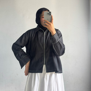 Hola denim - denim shirt - atasan denim wanita - jacket zipper -  denim jacket