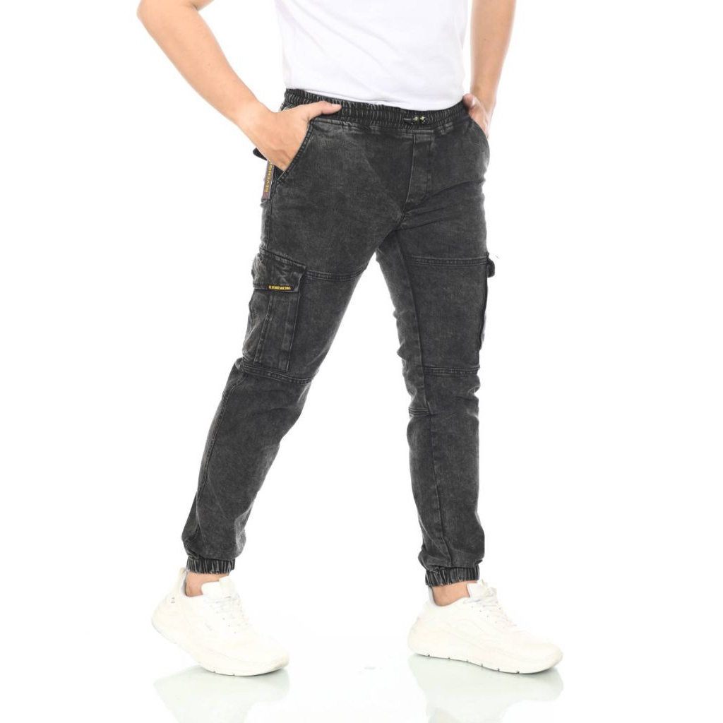 Joggers Cargo Elastic เอวยางยืด Cargo Jeans Steat Material Soft Denim Jeans
