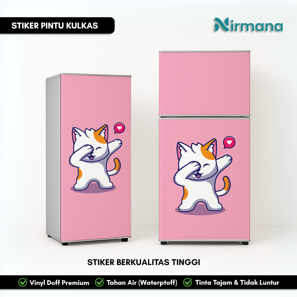Nirmana สติ๊กเกอร์ไวนิลพรีเมี่ยมสําหรับประตูตู้เย็น 1 ประตูและ 2 ประตู Cat Motif 60x120 60x150 - SK0