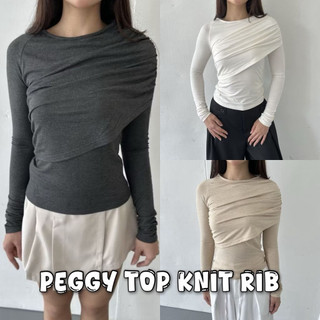 Peggy Top KNIT Atasan Wanita Lengan Panjang Kaos Korean Top Basic Knit Rib Long Short Sleeve