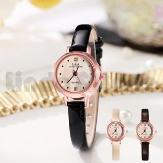 L&A Jam Tangan Wanita Kecil Tali Kulit Glossy Elegan Jam Tangan Cewek Casual Quartz Analog