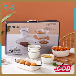 Piring Mangkok Porcelain Set Jepang Embossed Texture White Moledi