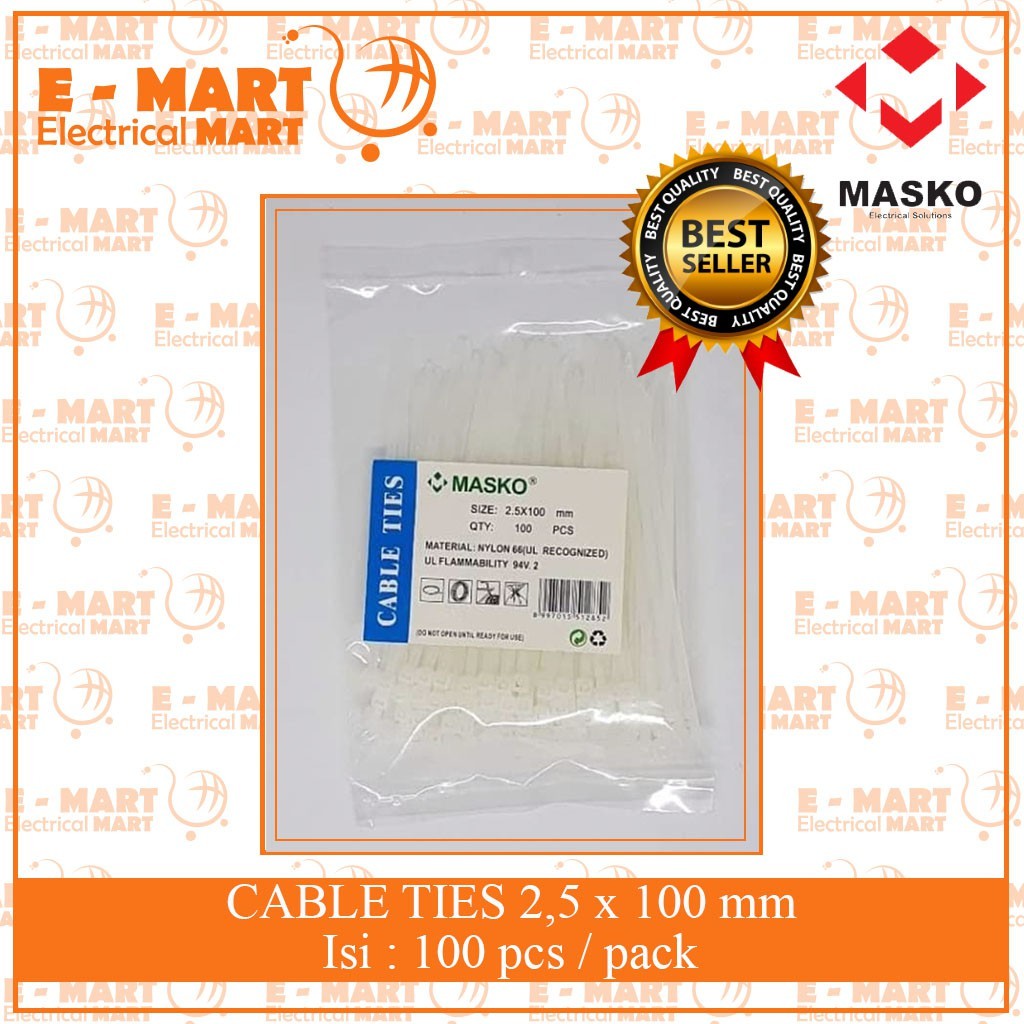 [10 PACK SAVING PACKAGE] Masko Kabel TIES 100 x 2.5MM 10CM NYLON Cable Ties สีดําสีขาว