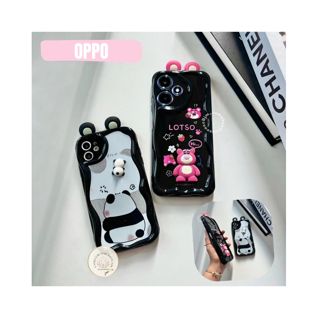 เคสสําหรับ OPPO 3D BLACK LOTSO & PANDA A1K/C2 A3S/C1 A5/A9 2020 A5S/F9/A7/A12/A11K A15/A15S A16 A17/