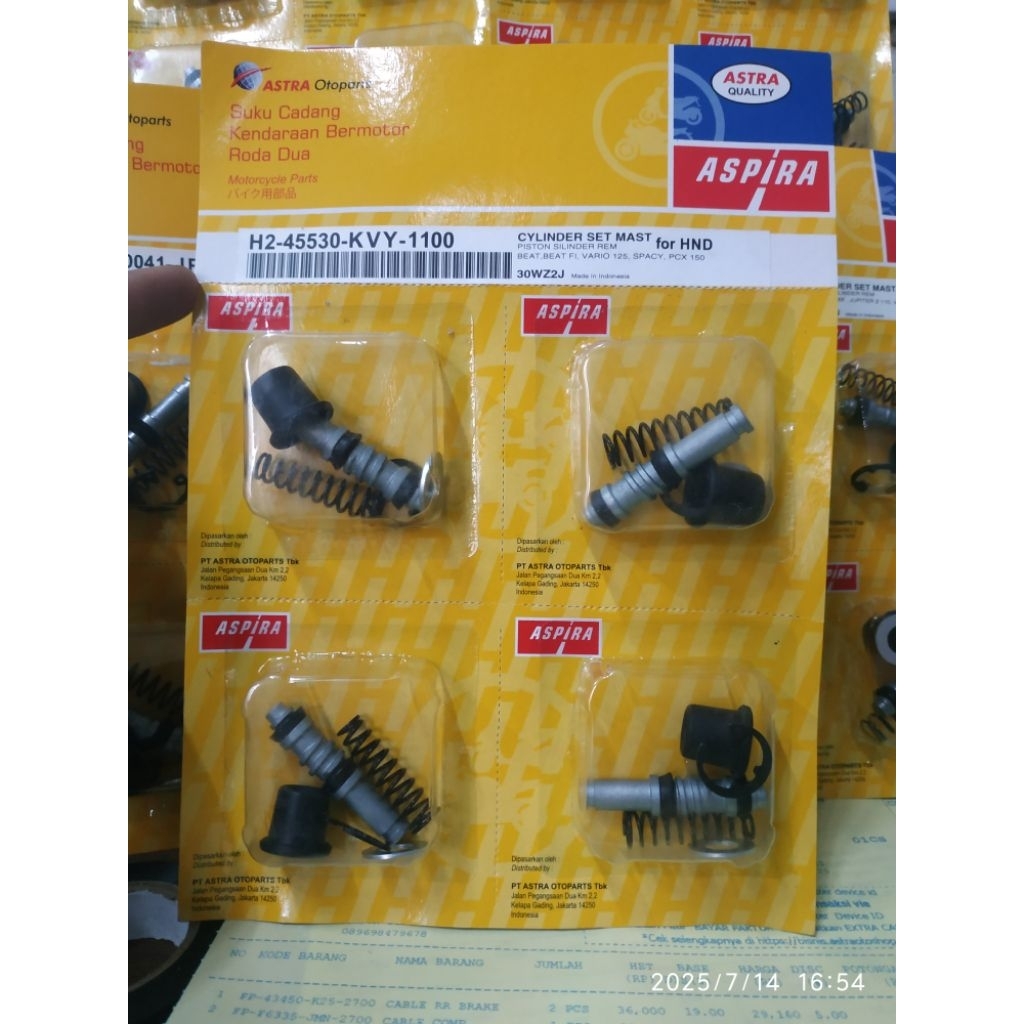 ชุดเบรกซีลหลัก Aspira Original Beat Vario Scoopy Genio FI esp pop Led ninja 125 110 150 mio j gt m3 