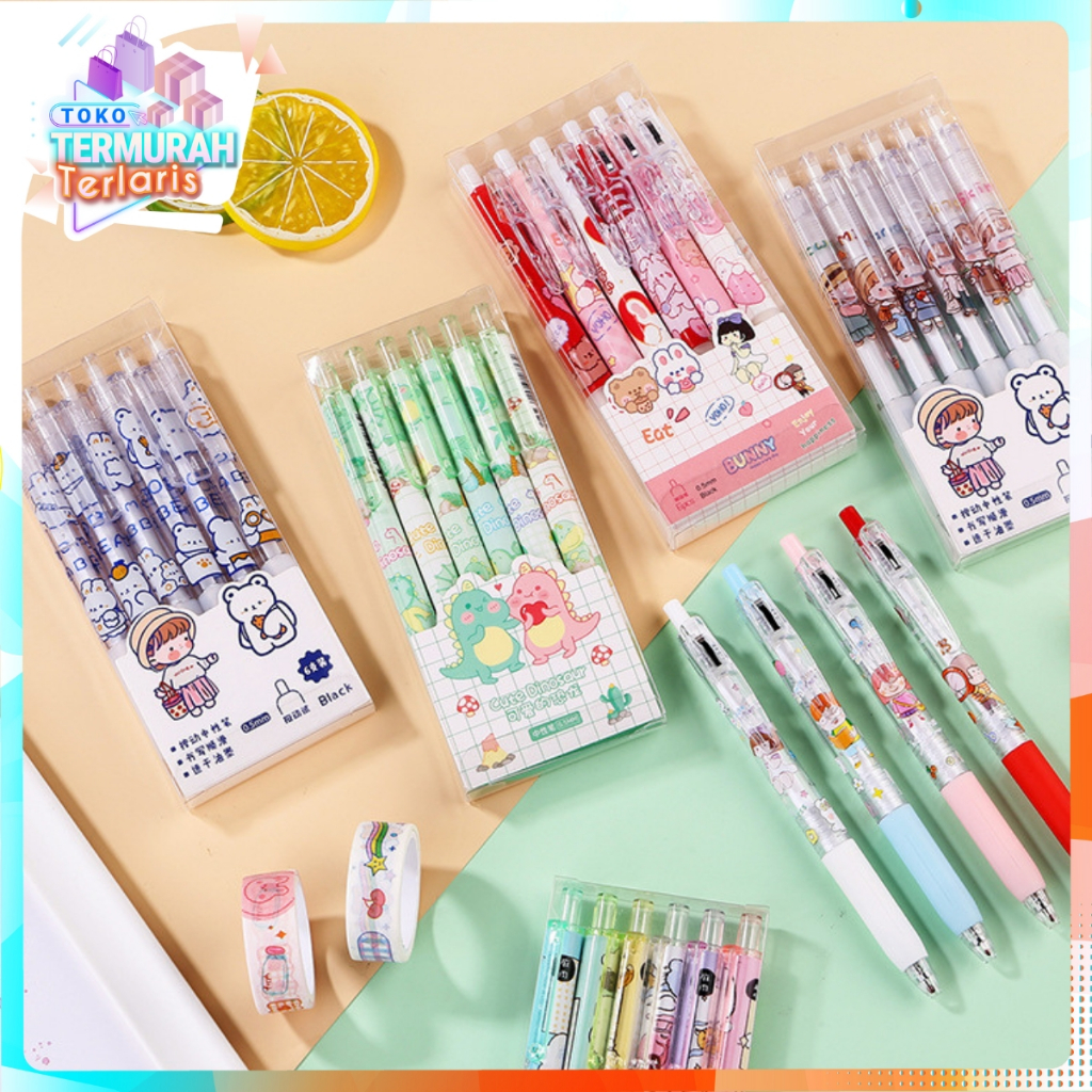 TTT ปากกาเจล 0.5 มม.6 ชิ้น Liquid Gel Ink ปากกาลูกลื่นแม่พิมพ์รุ่นเนื้อหา 6 ชิ้นปากกาความงาม