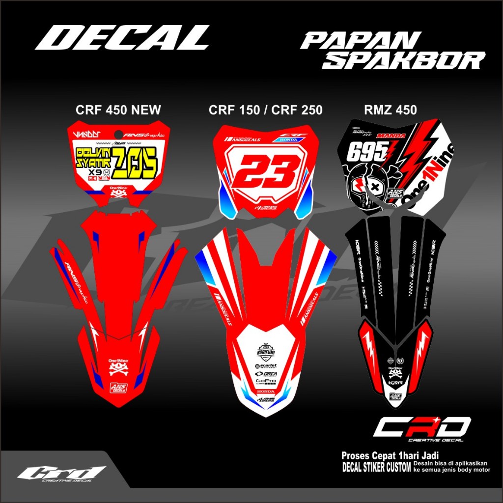 สติ๊กเกอร์กระดานตัวเลขและสติ๊กเกอร์บังโคลนหน้า CRF 150l Fender Crf 450 สติ๊กเกอร์รูปลอกกระดานตัวเลขใหม่ Rmz 450