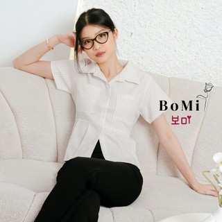 BOMI - GWEN Kemeja Blouse Korean Pocked Fitted Shirt Kemeja dengan Kantong Salur Garis Nyaman