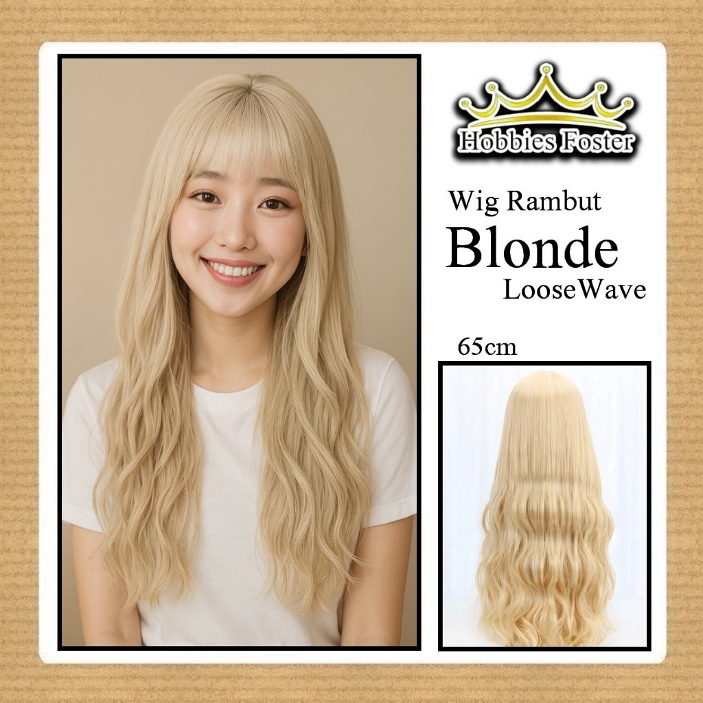 HBF เครื่องแต่งกาย / วิกผมคอสเพลย์ - รุ่นคลื่นหลวม - 65 ซม. - สีเหลือง BLONDE