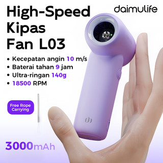 KokohFit Kipas Angin Mini L03 Portable High-Speed Mini Fan Tangan 18500RPM 100 Gear Wind Digital Display Adjustable Turbo Strong Wind 3000mAh USB Rechargeable Kipas Tangan untuk Olahraga/Travel/Life