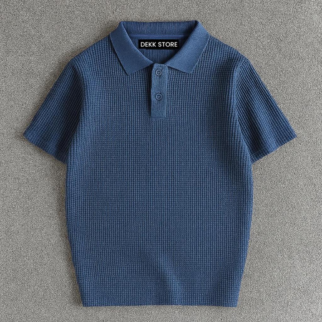 MENS WAFFLE KNIT POLO COLLAR T-SHIRT/MENS SHORT-SLEEVED COLLAR KNIT T-SHIRT/MENS COLLAR T-SHIRT