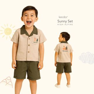 KEOLA -  Sunny Set Setelan Anak Kemeja & Celana – Motif Summer Tropis | Baju Anak Laki Laki Stylish & Adem (1–5 Tahun)