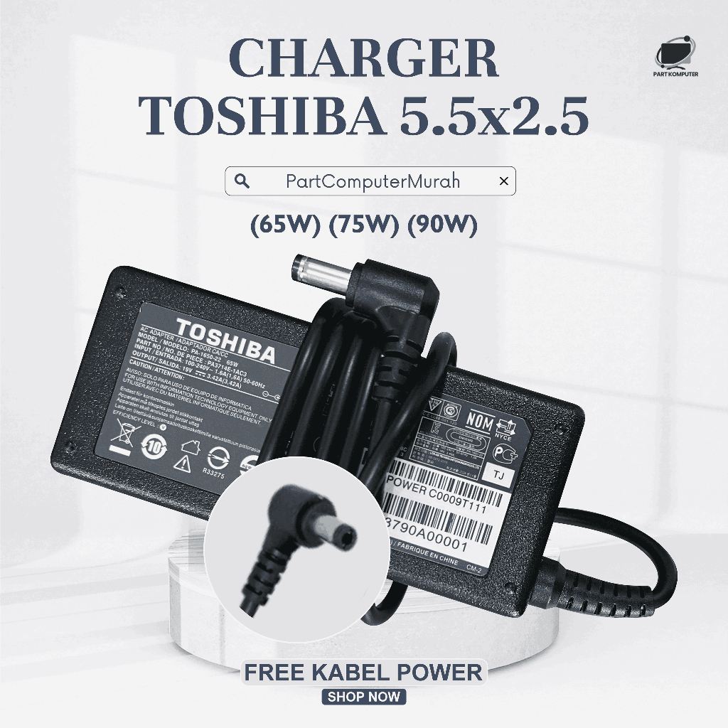 TOSHIBA 19V DC ปลั๊ก 5.5x2.5 มม.อะแดปเตอร์ชาร์จแล็ปท็อป 65/75/90W สําหรับ Toshiba C600, C640, L640, 