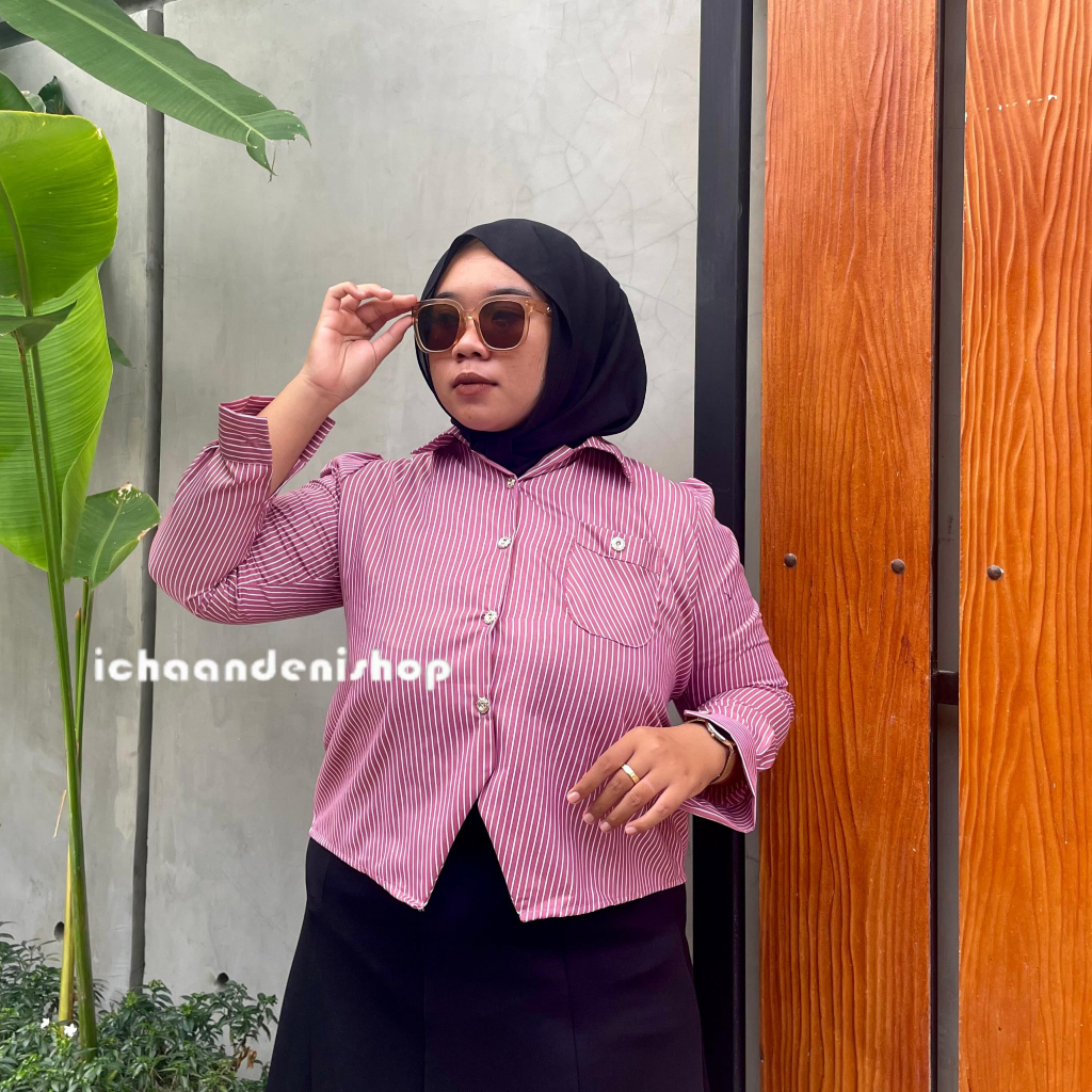 KEMEJA ICH - Stevy เสื้อครอปลายทางขนาดใหญ่ผู้หญิงจัมโบ้สไตล์เกาหลี