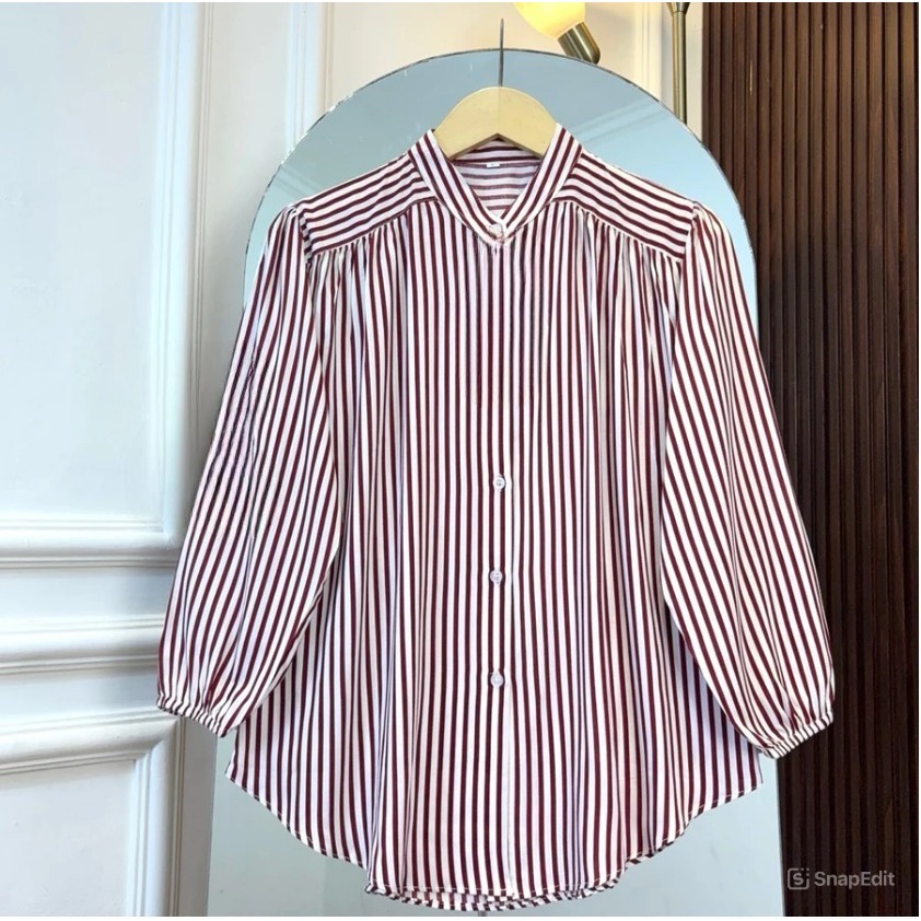 KEMEJA AZURA STRIPE SHIRT สําหรับผู้หญิง BUSUI FRIENDLY DAILY OFFICE STRIPE SHIRT