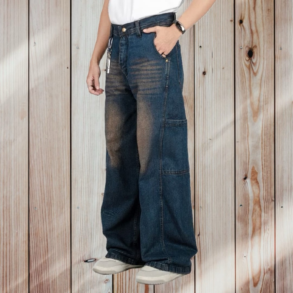 กางเกงยีนส์ Baggy ลายแตก - Origami Flow Black Abyss - Streetwear Baggy Style - Wide Baggy Baggy Jean