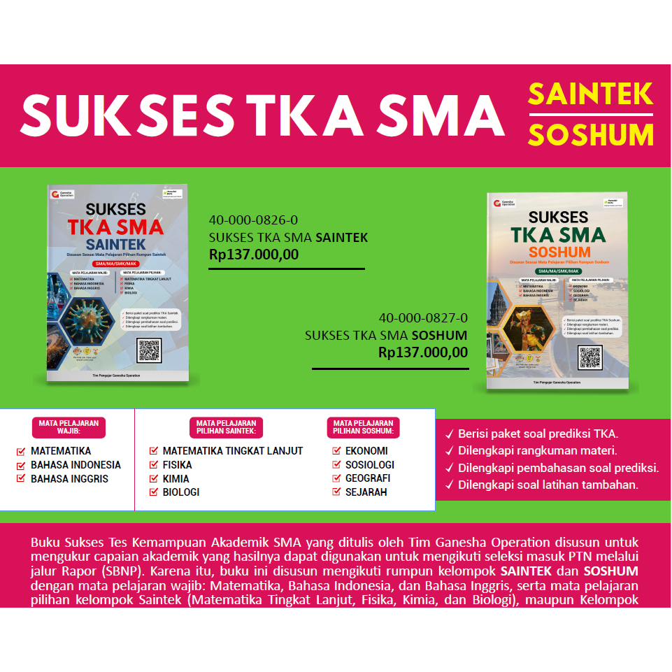 SUCCESSFUL TKA SAINTEK สูง SCHOOL | SUCCESS OF HIGH SCHOOL TKA SOSHUM I TKA BIMBEL GO BOOK | กาเน่ชา
