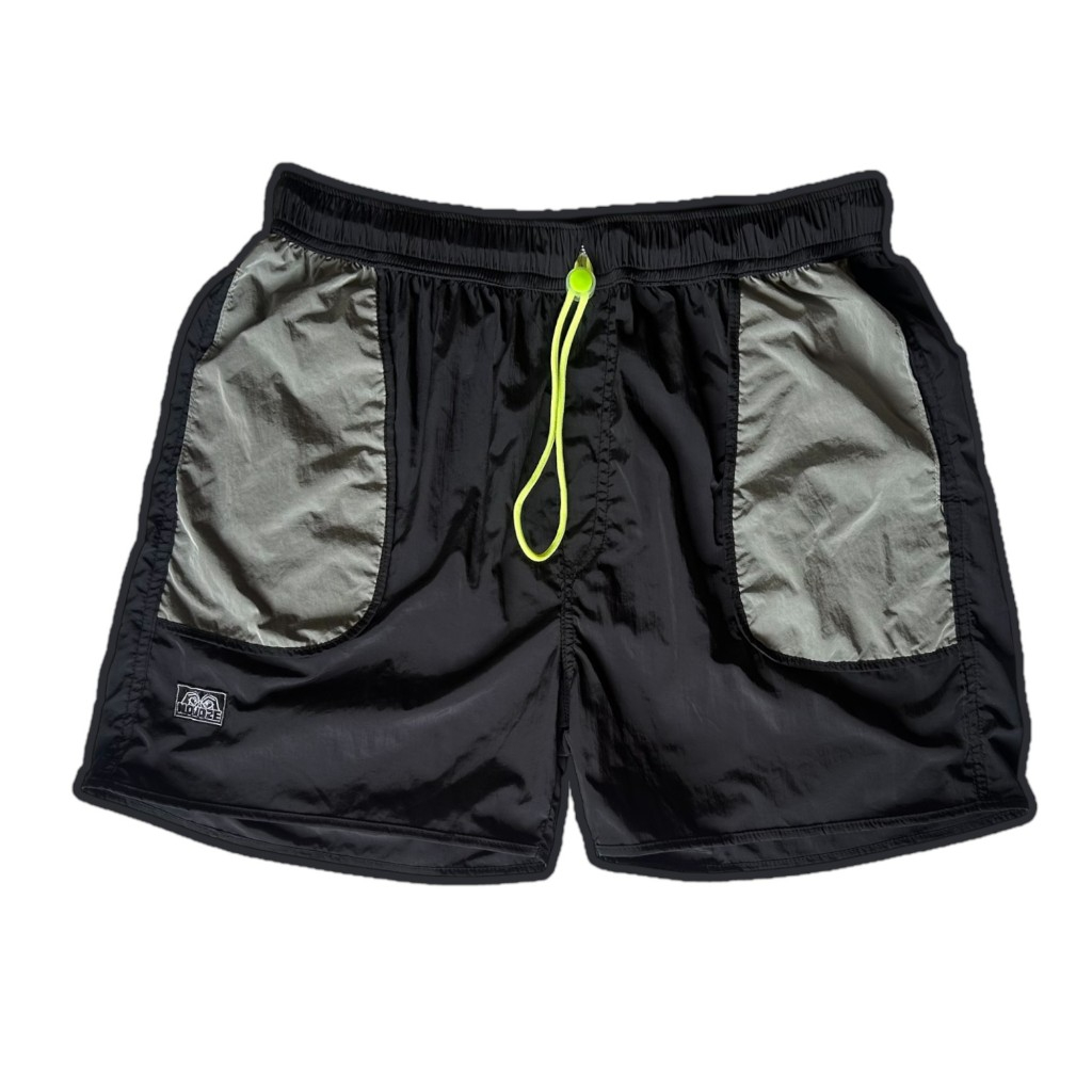 Novoze Nylon Short Pants Crinkle Mens Casual Relax Shorts Padel, Tennis Black Mix Grey