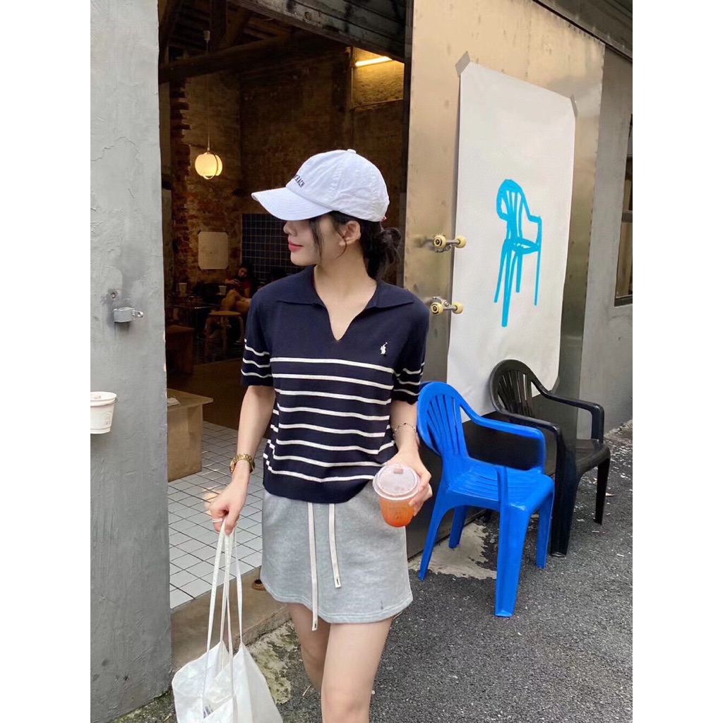 B218 Ounie Striped Olop เสื้อผ้าผู้หญิง นําเข้าจากเกาหลี