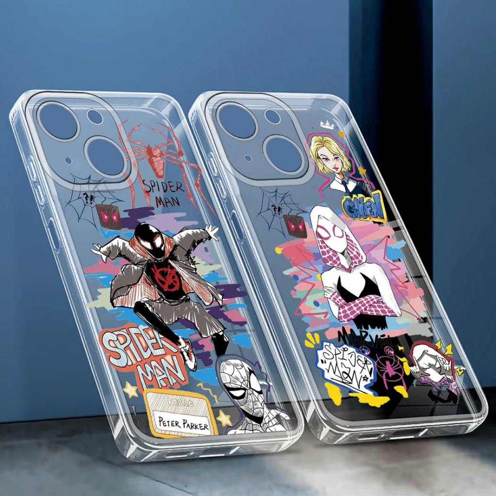 Glossy Clear Case Marvel Spider-Man Premium Couple Casing Oppo C53 C51 C51S C61 C63 C65 C75 A3X A3 P